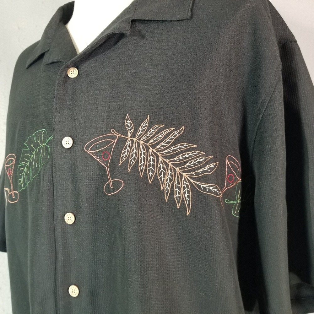 Batik Bay shirt men's 2XL XXL black embroidered Camp Lounge Hawaiian - Picture 6 of 11